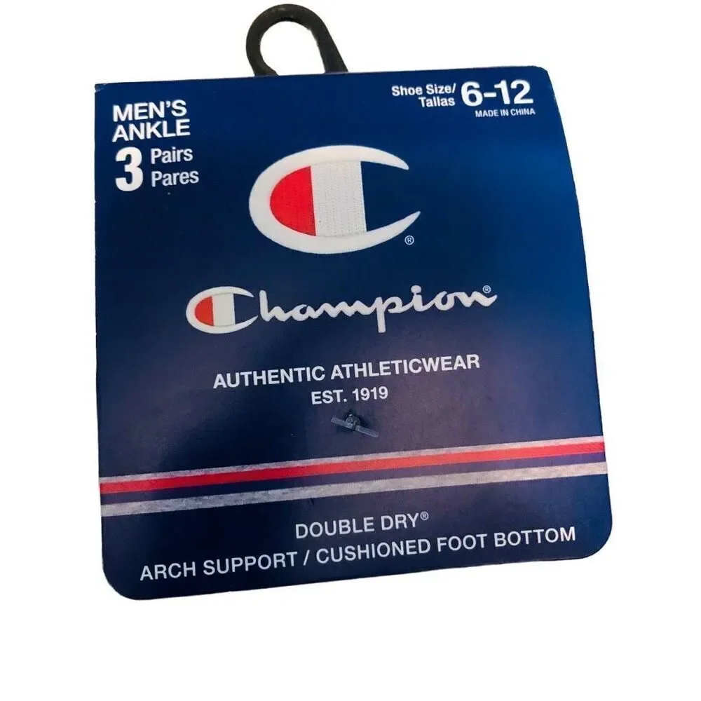 Champion Socks 3 Pairs Double Dry Grey Black NWT